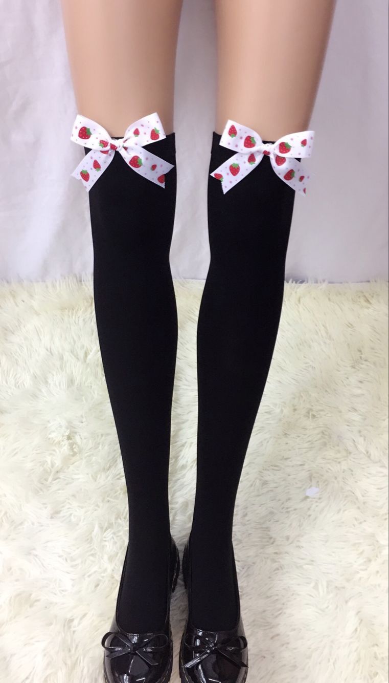 F8195-7  Thigh Stocking with Satin Bows Opaque Over The Knee Halloween Socks